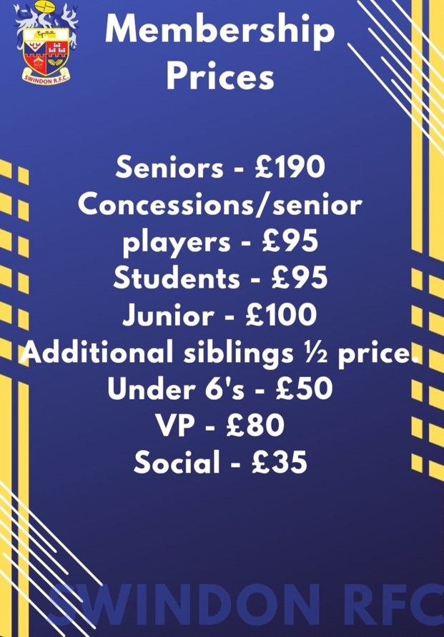 Membership prices. Seniors £190 Concessions £95 Students £95 Junior £100 Additional siblings £50 Under 6 £50 VP £80 Social £35
